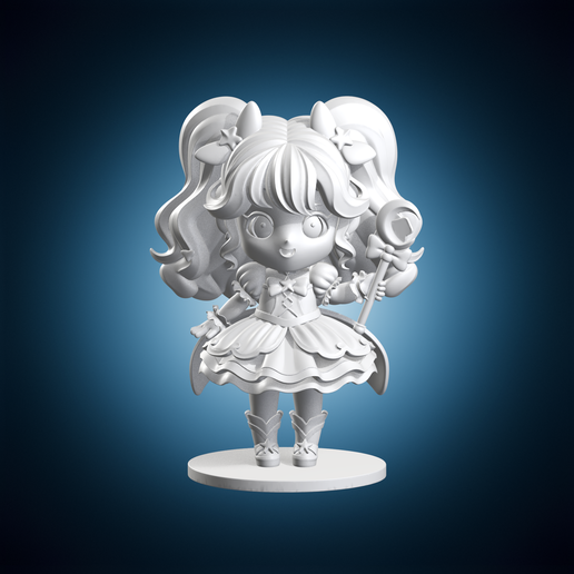 Chibi Magical Girl Staff Anime Figurine