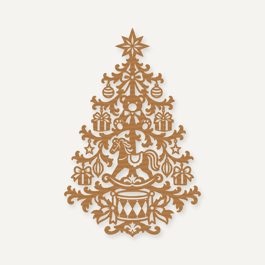 Victorian Rocking Horse and Teddy Toy Christmas Tree Wall Art – STL and Laser Cut Files