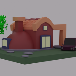 r4.png Woodish House: Rounded Kitchen, Tree, and Parked Car