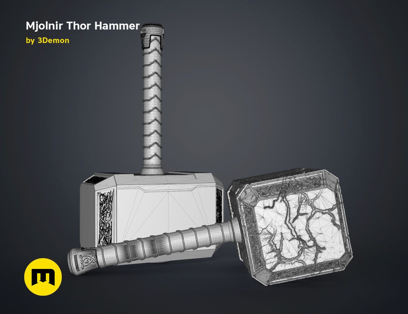 Thor-Mjolnir_NEW-render-scene-mesh-7.jpg 3D-Datei Mjolnir-Hammer (Liebe und Donner)・3D-druckbares Design zum Herunterladen, 3D-mon