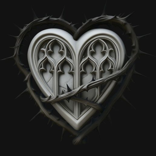 Crowned Thorn Heart Relief Statue Design 3 - 3D Print Model