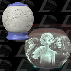 Couverture2.png STL file Frozen (Snow Queen) spherical night light lithophane・3D printer model to download