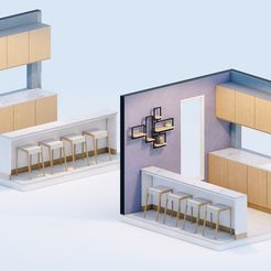 Low-poly-isometric-view-of-kitchenette-in-studio-house-1.jpg STL file Low poly isometric view of kitchenette in studio house CG model・3D printable design to download