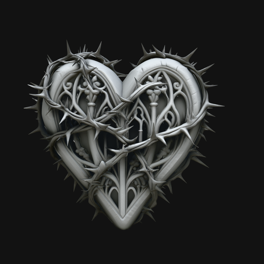 Crowned Thorn Heart Relief Statue Design 7 - 3D Print Model