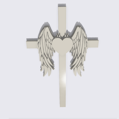 Shapr-Image-2022-11-23-195838.png STL file Cross with heart and angel wings, Forever in our heart, Memorial statue, decorative religious gift, condoleance gift, Remembrance Gift・3D printing idea to download, Allexxe