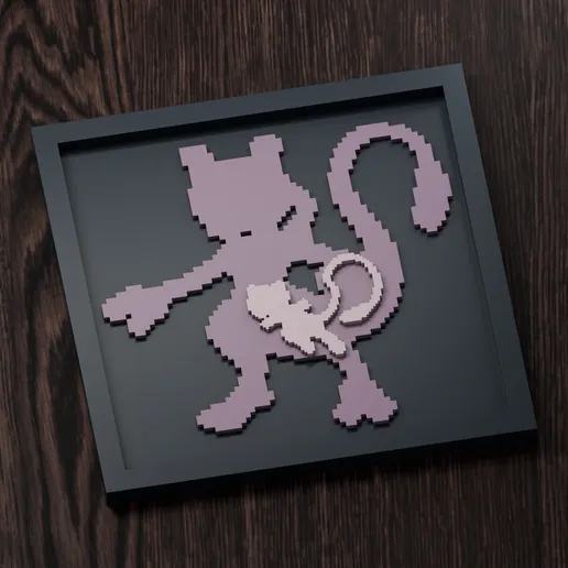 Mewtwo & Mew - Pokemon Silhouette Frame | Gen 5 sprite style | STL