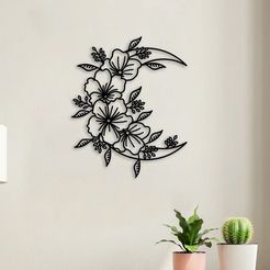 Luna-floreada-mockup-2.jpg Fichier STL Lune fleurie N°1 - Art mural・Modèle à télécharger et à imprimer en 3D