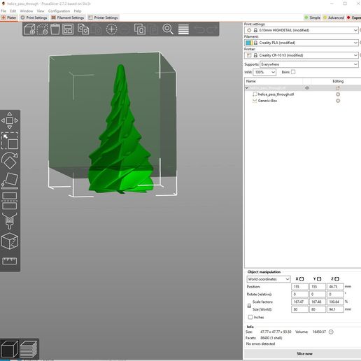 prusaslicer-snow.jpg Twisted heptagon christmas tree with pass through snow