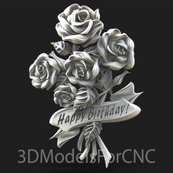 1.png 3D Modell STL Datei für CNC Router Laser & 3D Drucker Happy Birthday Roses
