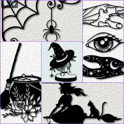 20230901_101847.jpg Witch Wall Art Pack of 9 Halloween Wall Decor Bundle 2d Art