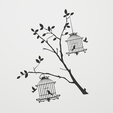 kalitka-faval.png Cage with bird and tree wall decoration, home decoration, stencil