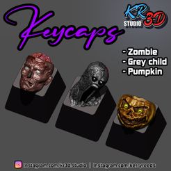 Halloween-Keycaps-Cults-11.jpg Fichier STL CAPUCHONS DE TOUCHES - ZOMBIE - ENFANT GRIS - CITROUILLE・Objet imprimable en 3D à télécharger
