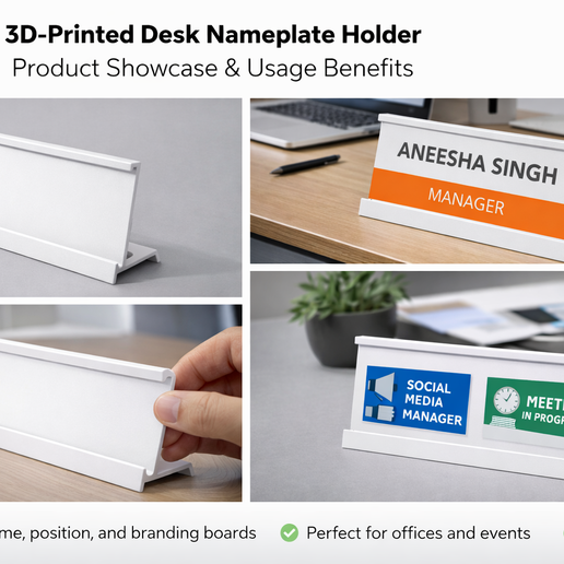 Desk Name Plate Stand | 3D Printable Business Name Board Holder | Office & Table Sign Stand