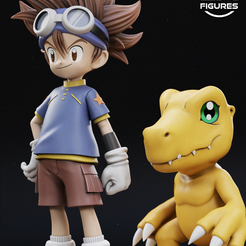 1.png 3D file Tai and Agumon - Digimon・Model to download and 3D print