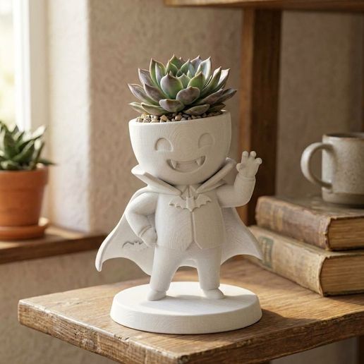 Cute Vampire Planter STL - Kawaii Dracula Flower Pot for Succulents - Spooky Halloween Decor