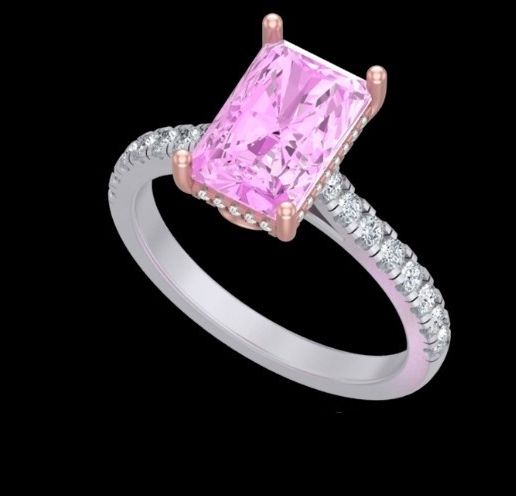 Pink Sapphire Radiant Cut Engagement Ring 3D Model