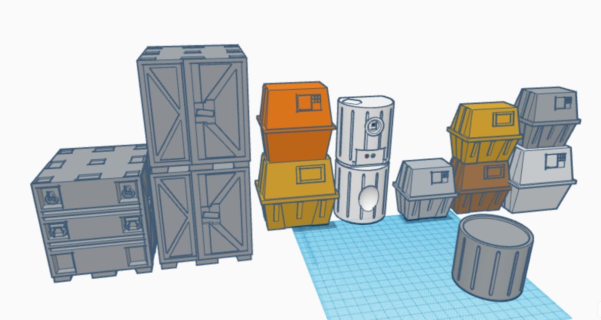 Hangar-crates-container-table-and-tank.jpg STL-Datei Set aus verschiedenen Kisten, Container, Tank und Tisch von Peli Mottos Hangar・3D-druckbare Vorlage zum herunterladen, kcb277