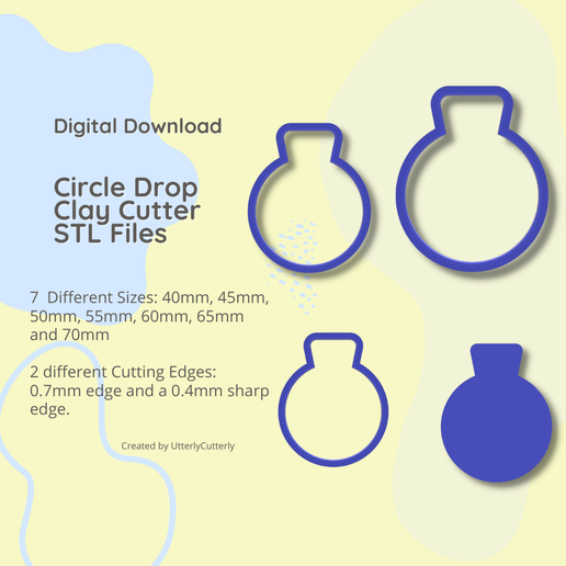 Circle Drop Clay Cutter - Arc STL Digital File Download- 7 sizes and 2 Cutter Versions 3D model