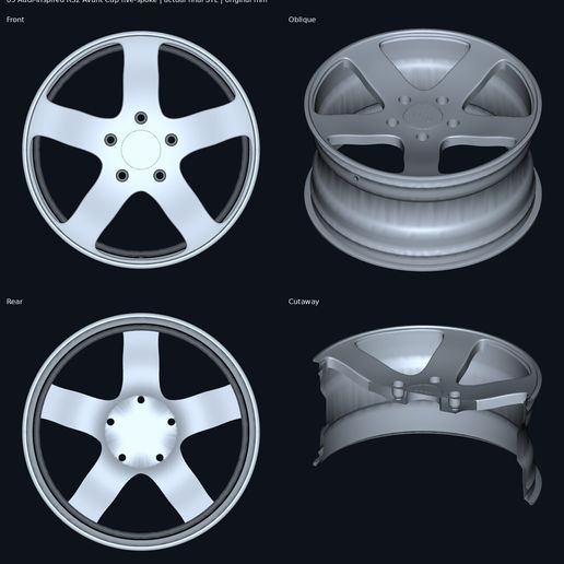 Audi-inspired RS2 Avant Cup five-spoke — wheel model STL
