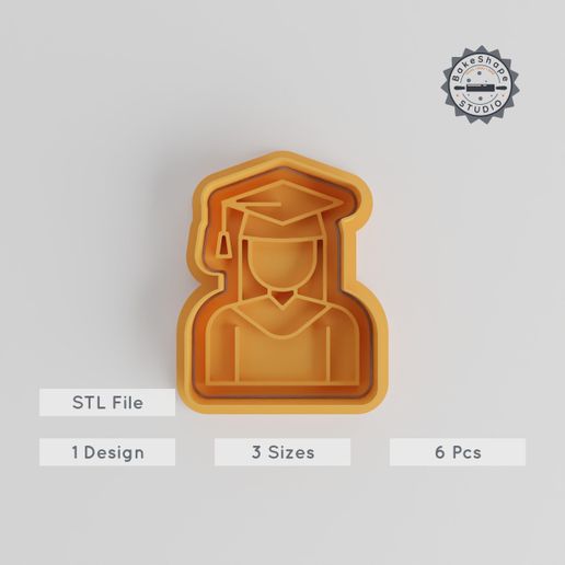 Graduated Student Cookie Cutter & Stamp, Graduation & Academic Theme, Perfect for Fondant, 3 Sizes - 3D model önizlemesi