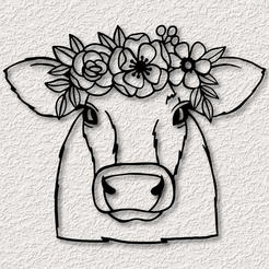 project_20230808_1344203-01.png Archivo STL Vaca lechera Jersey con flores arte de la pared vaca jersey decoración de la pared 2d arte animal・Diseño de impresión en 3D para descargar