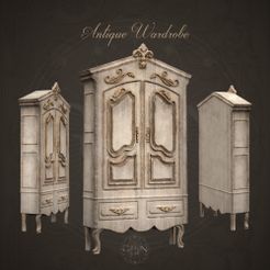 main.jpg STL file Antique Wardrobe - Vintage Closet - Rustic - French Rococo Style・3D printable model to download