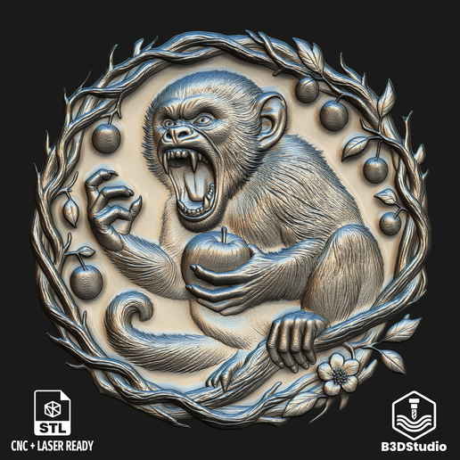 Front.png Crazy Monkey Relief High Detail 3D Model: CNC Laser & 3D Print STL File + 4K TIF Grayscale Image
