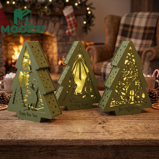 3 Christmas Tree Lantern STL Tealight Holder 3D Print 0090
