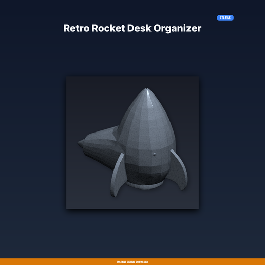 Retro Rocket Desk Organizer - 3D Printable STL File