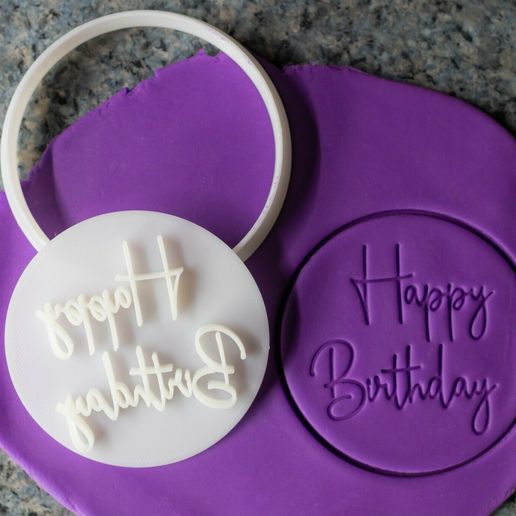 Happy Birthday cookie cutter and embosser 3D model