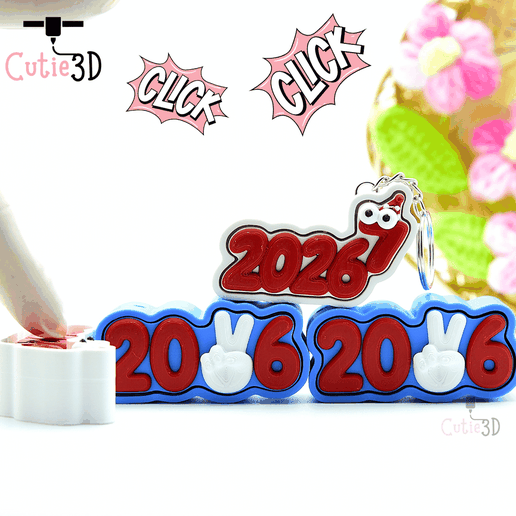 Cutie3D New Year Countdown 2026 Set of Keycap Clicker Keychains - Cute Backpack Keychain