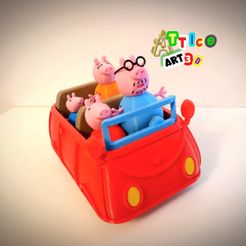rendered_2.jpg Fichier STL VOITURE PEPPA PIG AVEC PAPA PIG ET MAMA PIG ARTICULÉS・Modèle imprimable en 3D à télécharger