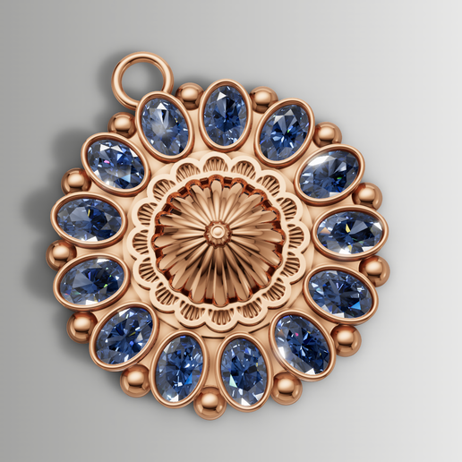 5.png Big Oval Stein Blume Anhänger Sunburst Center Design