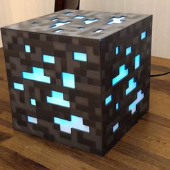 diamond_ore_lamp_sm.jpg Free STL file 8-Bit Minecraft Diamond Ore Lamp - Siri Enabled!・3D printing idea to download