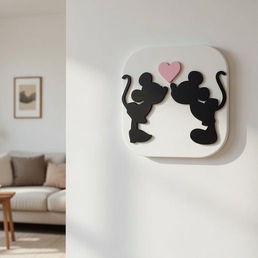Mickey and Minnie Love Wall Art - Minimalist 3D Decor