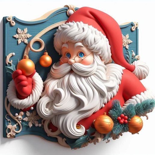 Santa Claus / Father Christmas Holiday Relief Plaque - Wall Decoration