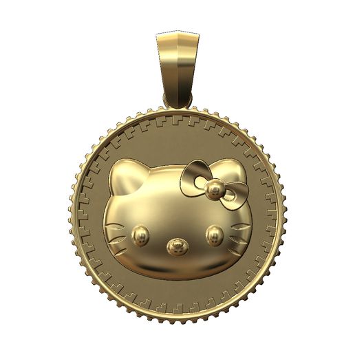 Notched-pattern-hello-kitty-coin-pendant-01.jpg Hello kitty notched pattern coin with bail 3D print model