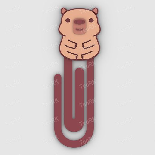 Paperclip capybara - bookmark - 3MF pre-painted , STL