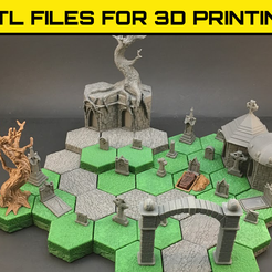 Cemetery-Set.png 3D file CEMETERY SET - "HEX" TILES FOR A HIGHLY DETAILED 3D GAME BOARD.・3D printing idea to download, Brease