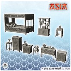 1-PREM.jpg STL file Set of 23 oriental interior accessories (13) - Medieval Asia Feudal Asian Traditionnal Ninja Oriental・Model to download and 3D print