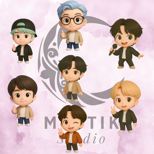 👾 BTS Chibi Cartoon 3D Print STL Pack | Set Completo 7