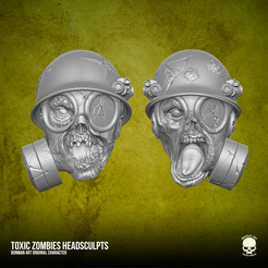 1.png STL file Toxic Zombie Heads 3D printable files for action figures・3D print object to download