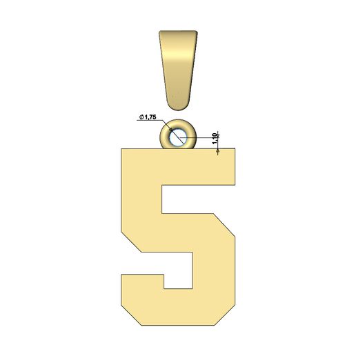 NBA-number-5-pendant-charm-bail-08.jpg NBA Schriftart Nummer 5 Anhänger Charme mit Kaution 3D-Druck Modell