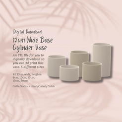 Cover-7.png Base de 12 cm de ancho, Jarrón cilíndrico Archivo STL - Descarga digital -5 Tamaños- Menaje del hogar, Diseño moderno minimalista
