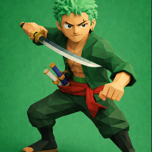 Roronoa Zoro - One Piece Low Poly 3D Printable Figure Anime