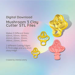 Cover-7.png 3D file Mushroom 3 Clay Cutter - Toadstool Cottage core STL Digital File Download- 9 sizes and 2 Earring Cutter Versions, cookie cutter・3D printing design to download