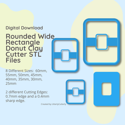 Rounded Wide Rectangle Donut Clay Cutter - STL Digital File Download- 8 sizes and 2 Cutter Versions 3D model