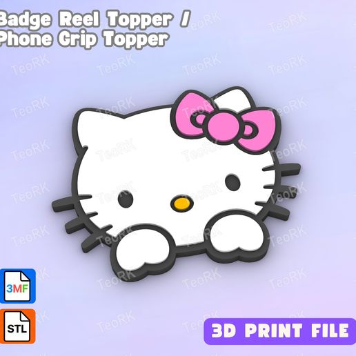 KITTEN-HELLO-KITTY_1-color-_ADR.jpg Топпер для бейджей с катушкой Flat Back KITTEN - HELLO KITTY - Топпер для захвата телефона - 3MF