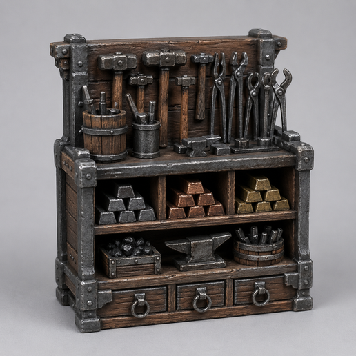 Wooden Tool Set on Shelf 3D model