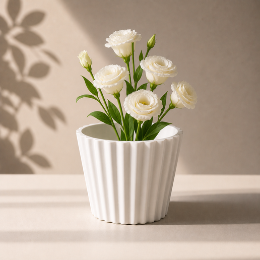 Modern Fluted Vase Planter – Minimalist Desk Decor Vase – 3D Print STL